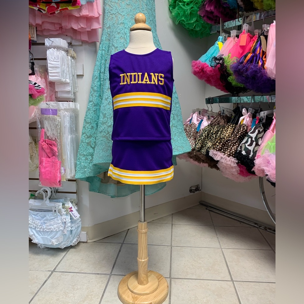 Kids 2-14 Purple & Gold Indians Logo Cheerleader Cheerleading Uniform Set NWT